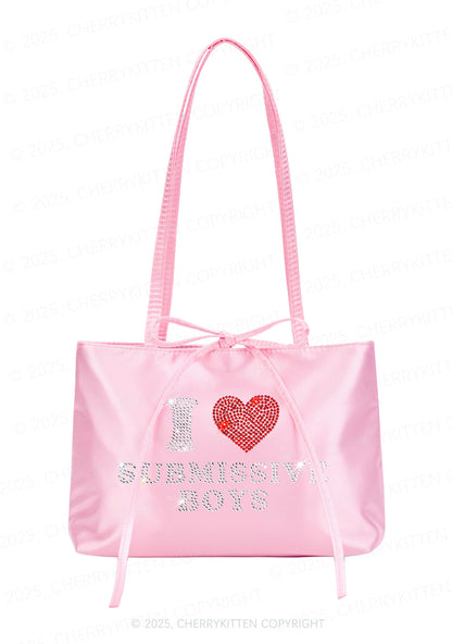 Rhinestone I Love S Boys Y2K Satin Bags Cherrykitten