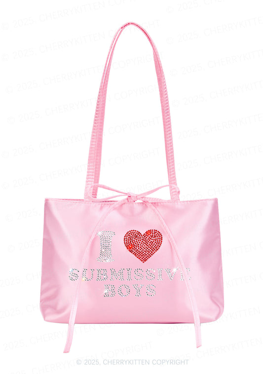Rhinestone I Love S Boys Y2K Satin Bags Cherrykitten