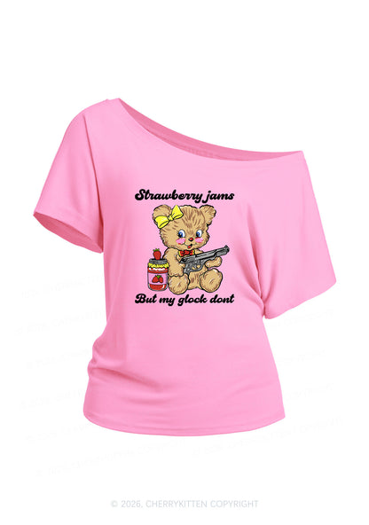 Strawberry Jams Bear Y2K Off Shoulder Tee Cherrykitten
