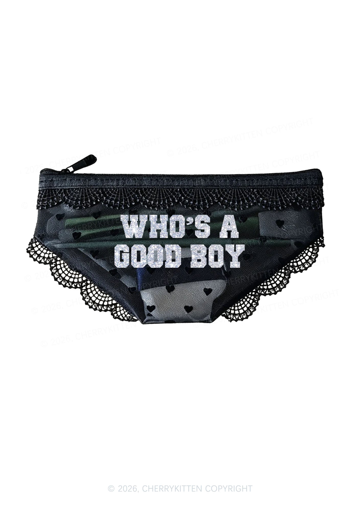 Glitter Whos A Good Boy Y2K Briefs Shape Cosmetic Pouch Cherrykitten