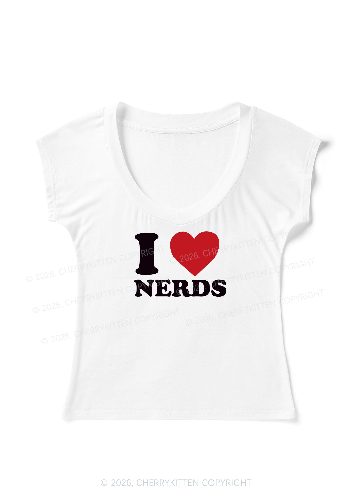 I Love Nerds Y2K V Neck T Shirts Cherrykitten