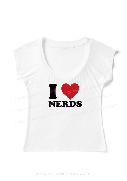 I Love Nerds Y2K V Neck T Shirts Cherrykitten