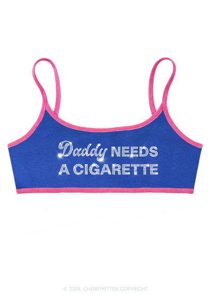 Rhinestone Daddy Needs A Cigarette Y2K Super Crop Cami Cherrykitten