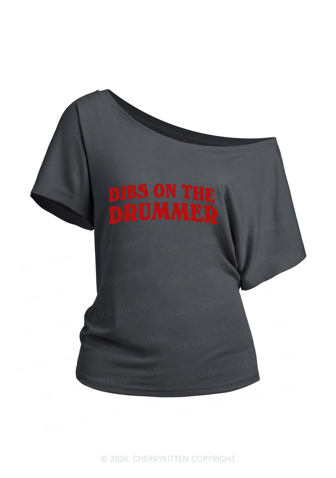 Dibs On The Drummer Y2K Off Shoulder Tee Cherrykitten