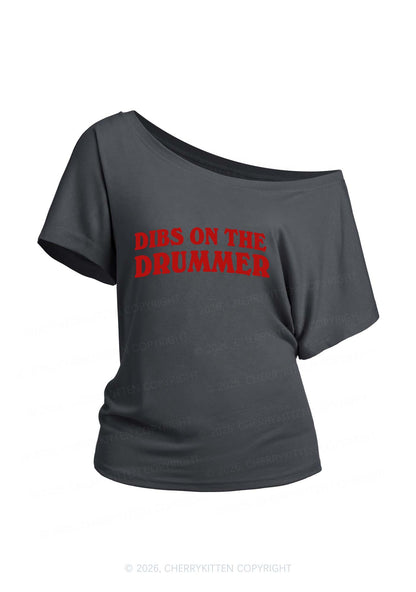Dibs On The Drummer Y2K Off Shoulder Tee Cherrykitten