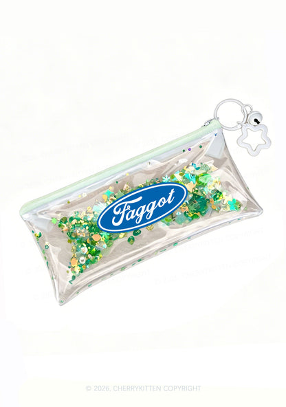 Faggot Pride Y2K Quicksand Transparent Pencil Pouch Cherrykitten