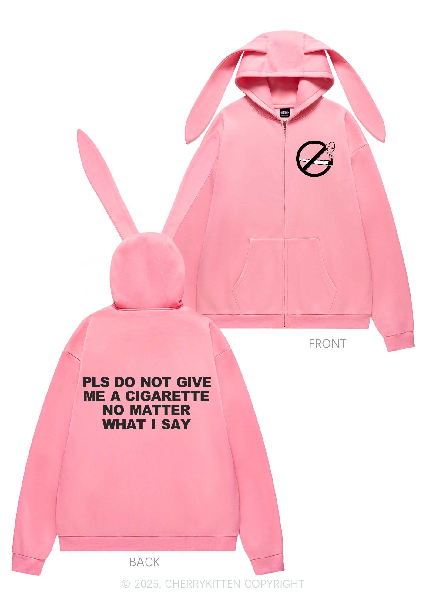 Dont Give Me Cigarette Y2K Bunny Ear Zip Hoodie Cherrykitten