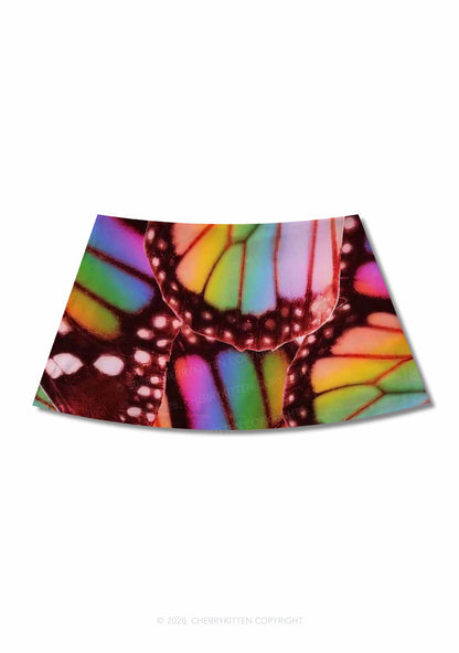 Rainbow Butterfly Wing Pride Y2K Print Mini Skirt Cherrykitten