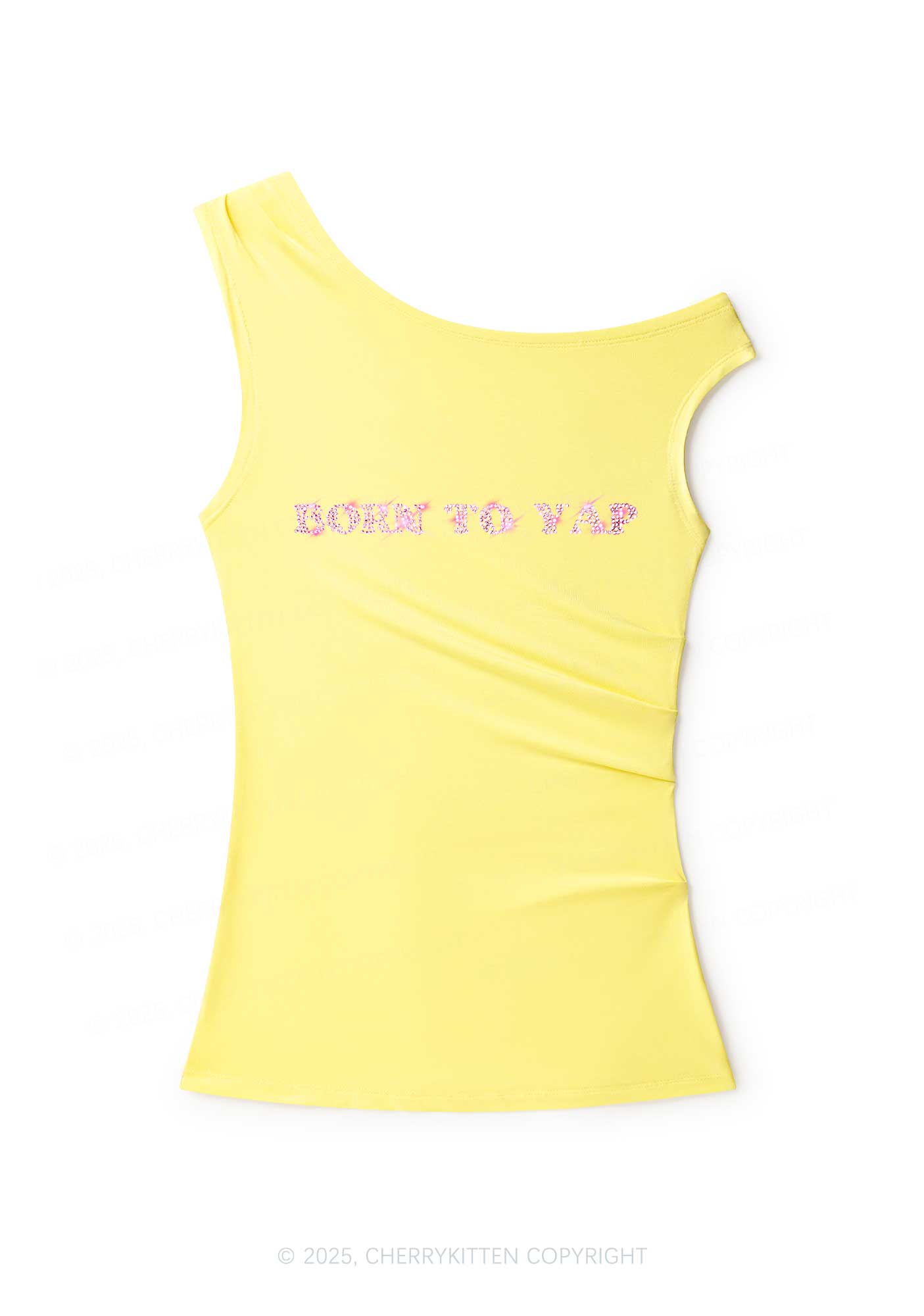 Rhinestone Born To Yap Y2K Off Shoulder Tank Top Cherrykitten