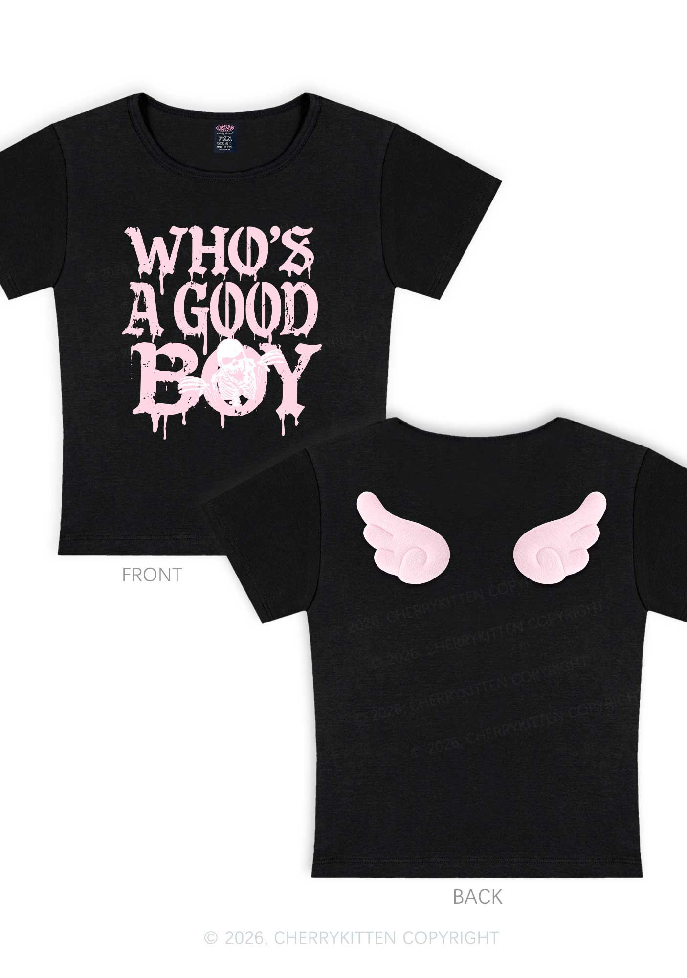 Halloween Whos A Good Boy Skull Y2K Goth Angel Wings Baby Tee Cherrykitten