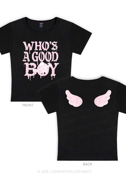 Halloween Whos A Good Boy Skull Y2K Goth Angel Wings Baby Tee Cherrykitten
