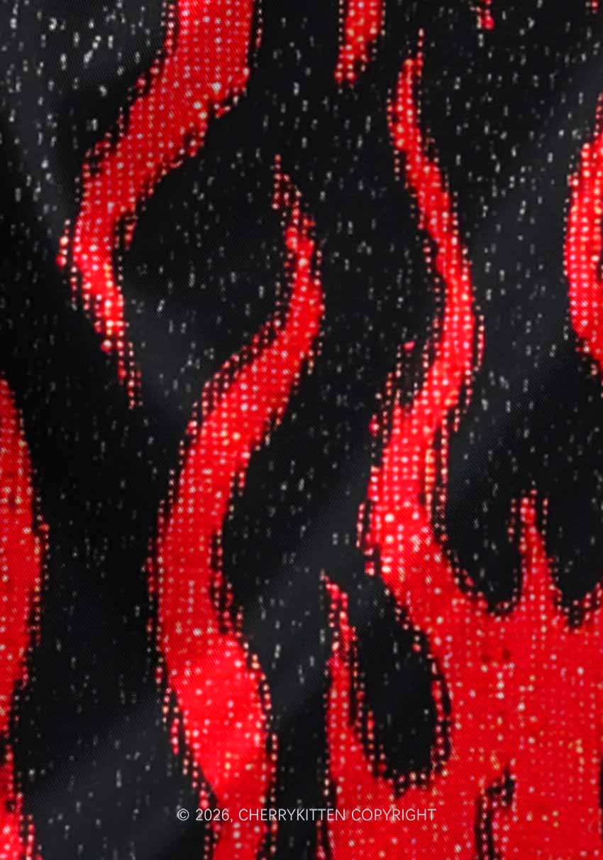 Red Flame Y2K Print Square Bandana Cherrykitten