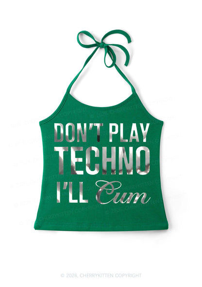 Dont Play Techno Silver Foil Printed Y2K Halter Neck Cami Cherrykitten
