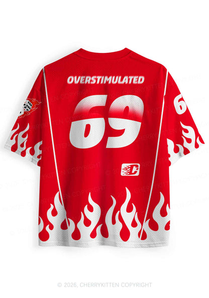 Red Flame Overstimulated Y2K Sport Jersey Shirts Cherrykitten