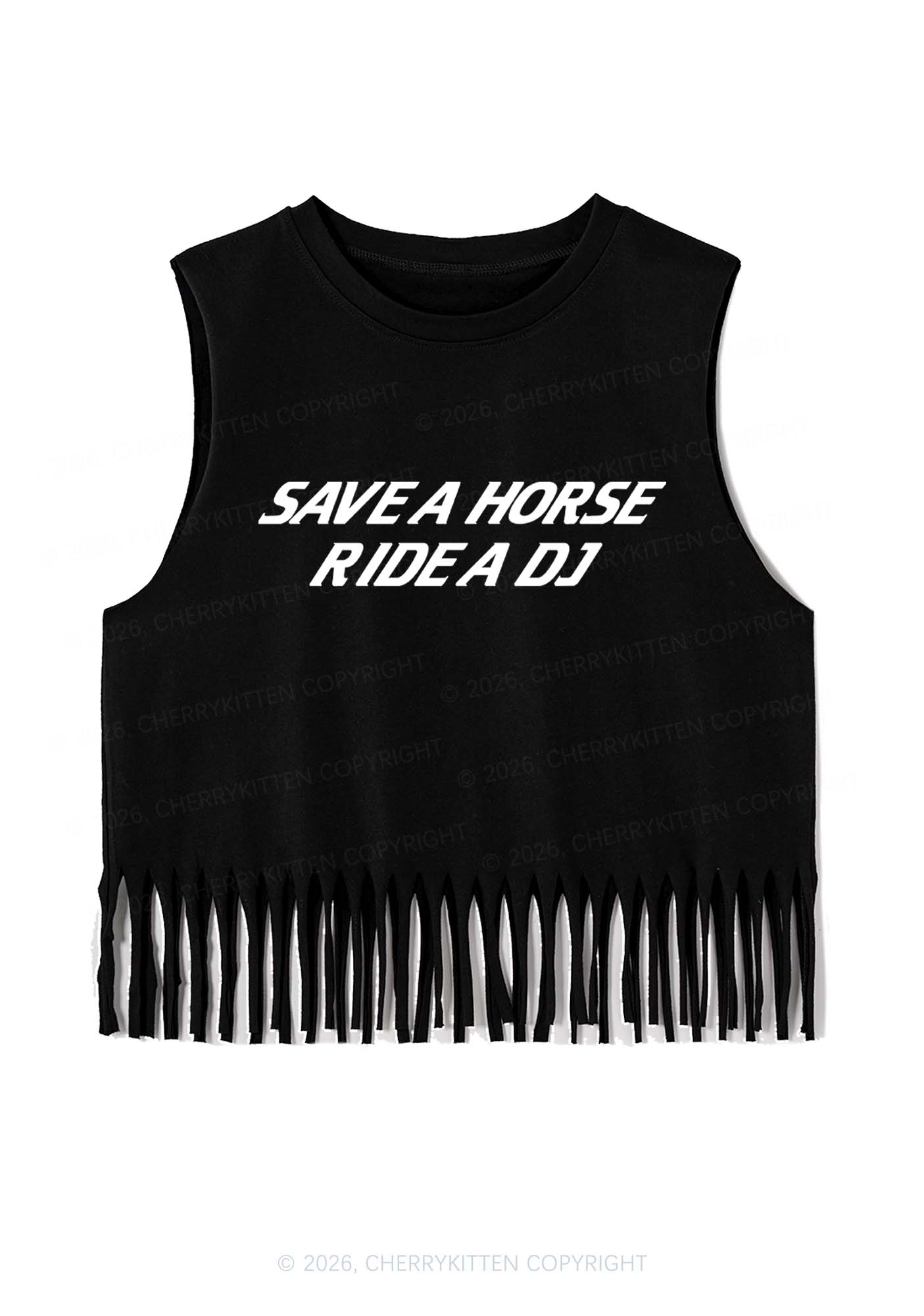 Save Horse Ride DJ Y2K Fringe Tank Top Cherrykitten