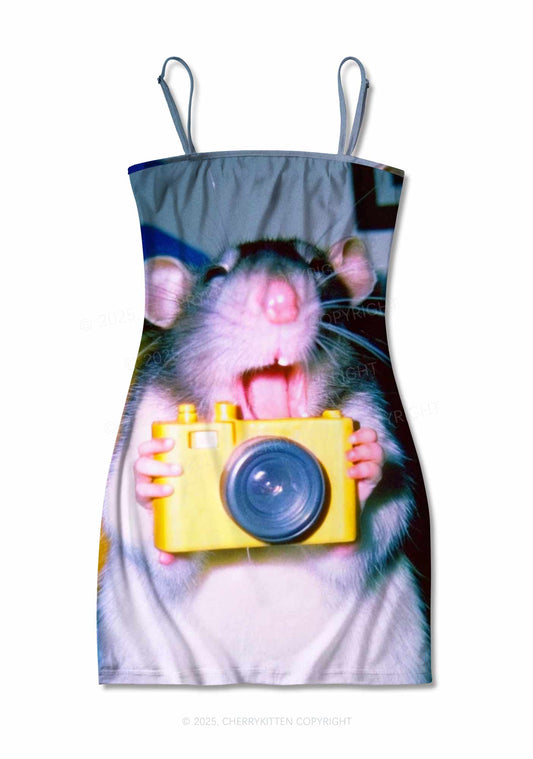 Rat Photography Y2K Print Slip Dress Cherrykitten