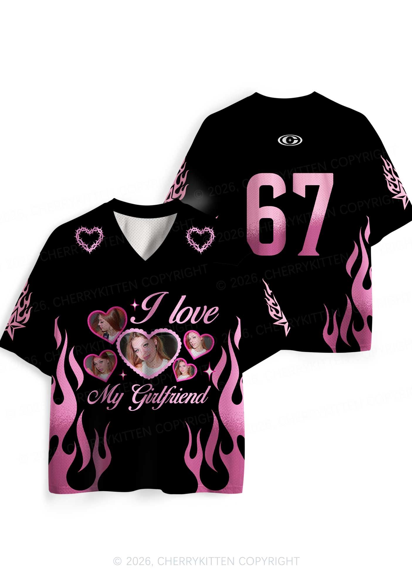 Custom Photos Pink Flame I Love My GF BF Y2K Sport Jersey Shirts Cherrykitten