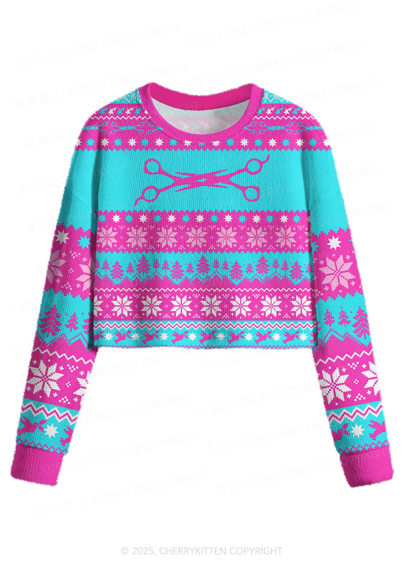 Blue Scissor Pride Y2K Christmas Crop Knit Sweatshirt Cherrykitten