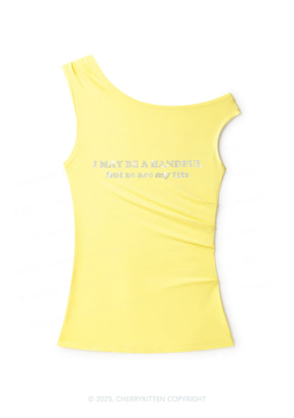 Rhinestone I May Be A Handful Y2K Off Shoulder Tank Top Cherrykitten