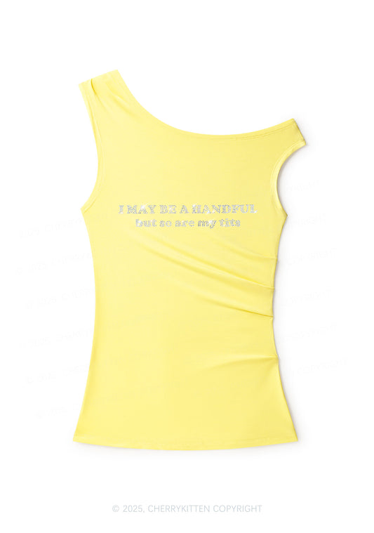 Rhinestone I May Be A Handful Y2K Off Shoulder Tank Top Cherrykitten