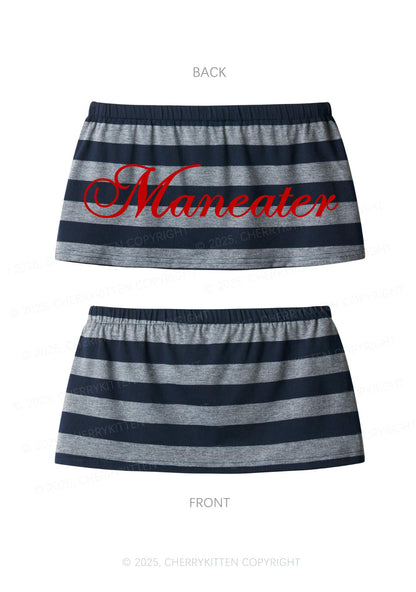 Maneater Y2K Navy Grey Striped Mini Skirt Cherrykitten