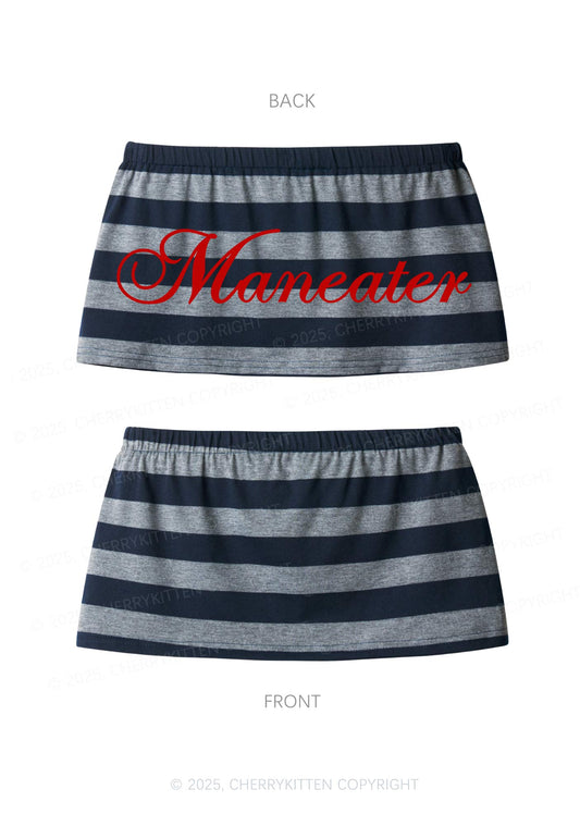 Maneater Y2K Navy Grey Striped Mini Skirt Cherrykitten