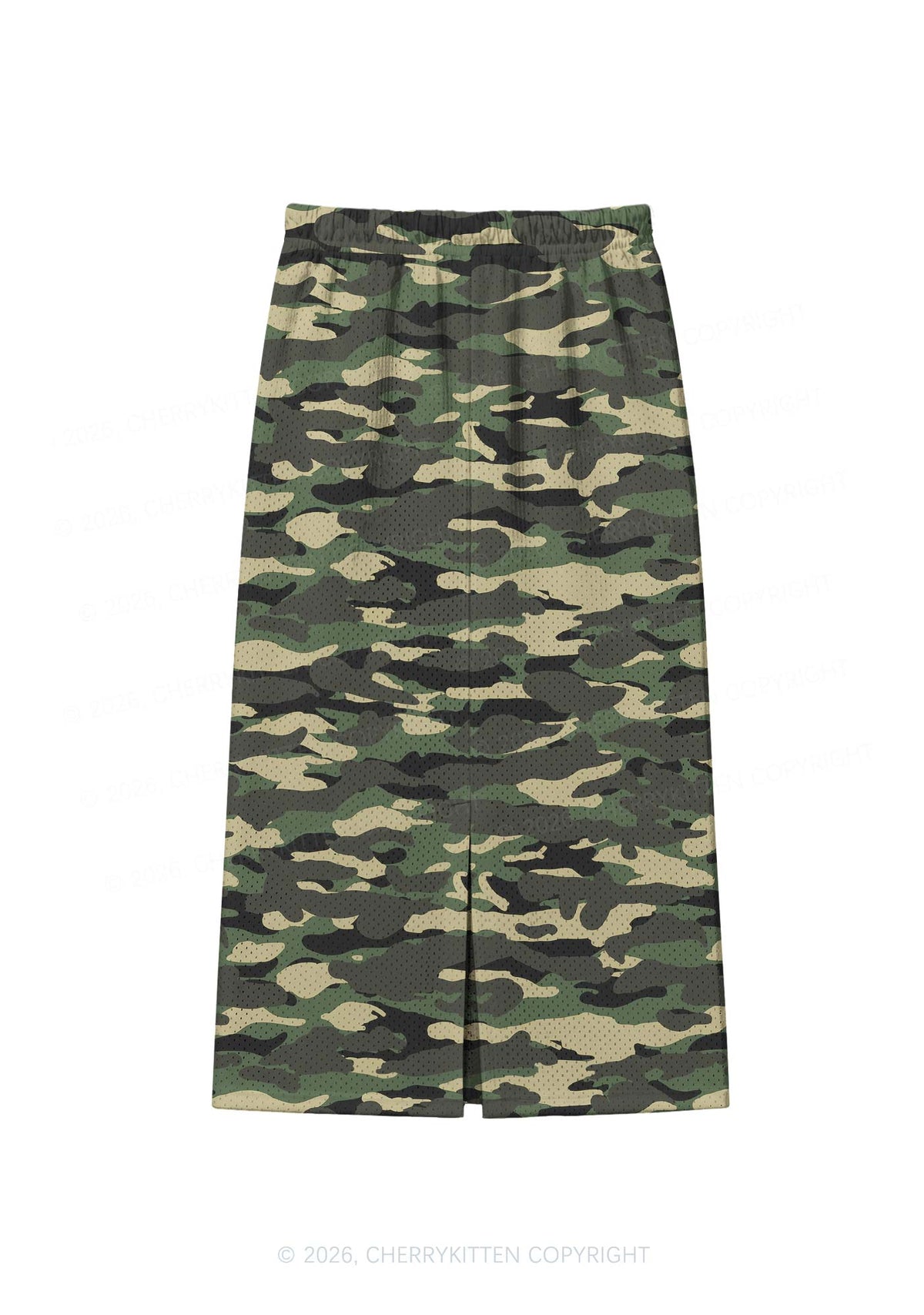 Classic Green Camo Y2K Sport Jersey Drawstring Midi Skirt Cherrykitten