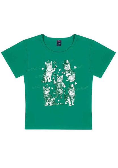 Green Lucky Cats St Patricks Y2K Baby Tee Cherrykitten