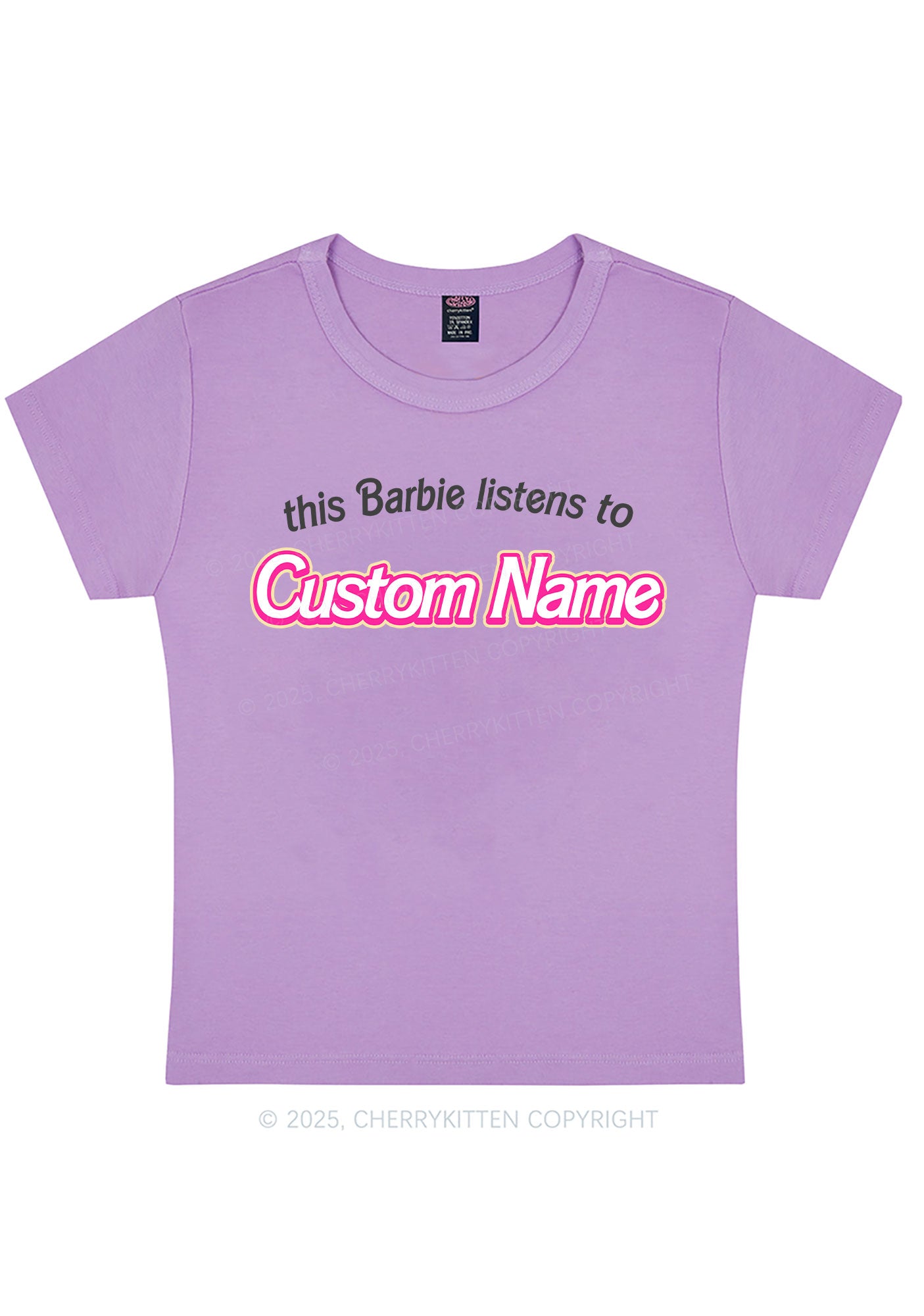 Curvy Listens To Custom Name Y2K Baby Tee Cherrykitten