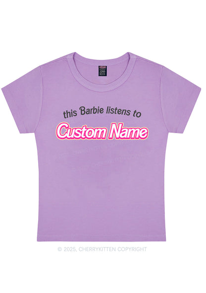 Curvy Listens To Custom Name Y2K Baby Tee Cherrykitten