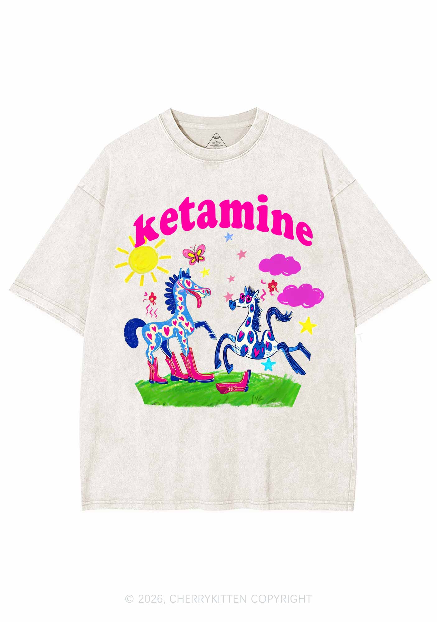Heart Spotted Pony Y2K Shirts Washed Tee Cherrykitten