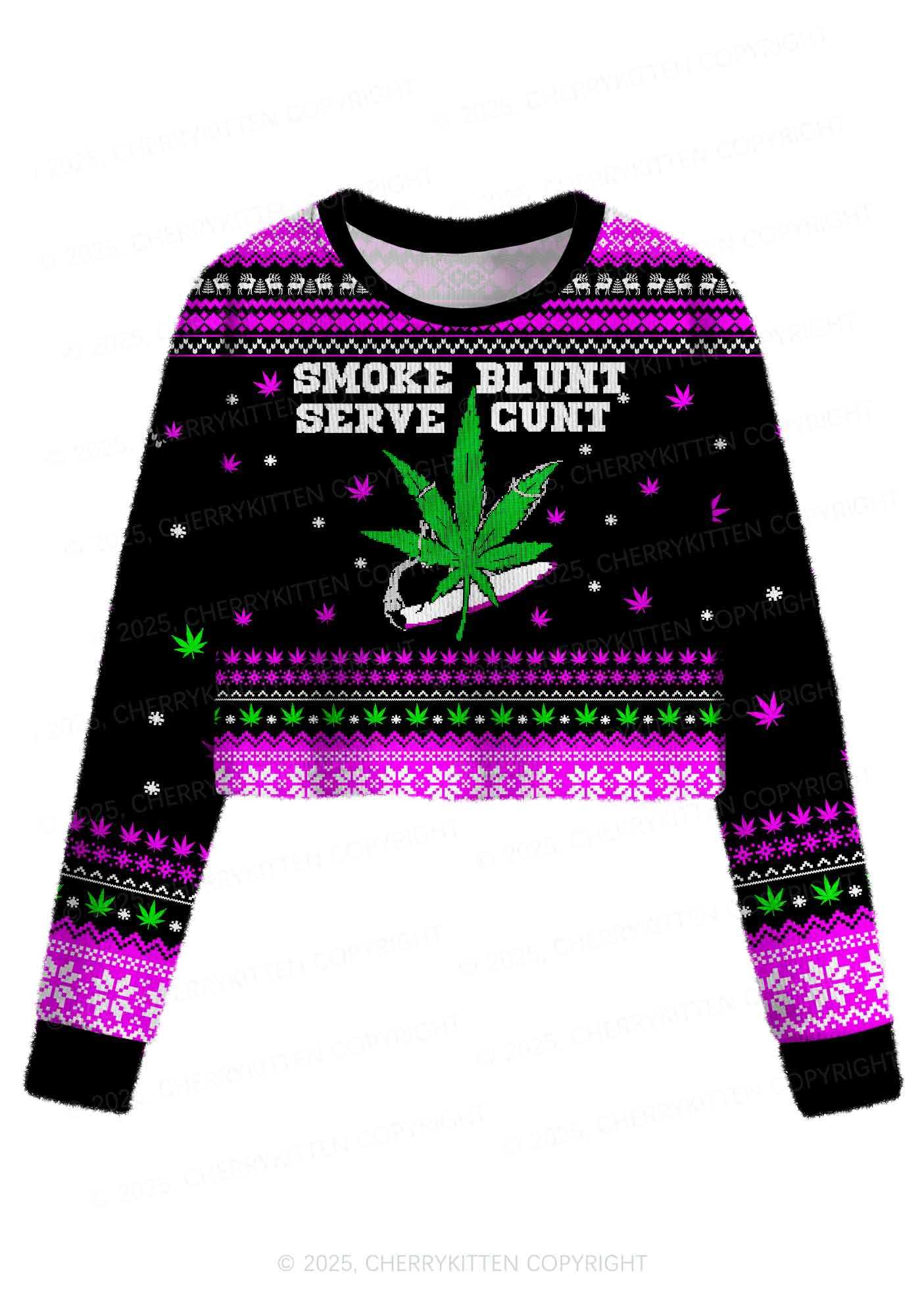 Smoke Blunt Wxxd Y2K Christmas Crop Knit Sweatshirt Cherrykitten