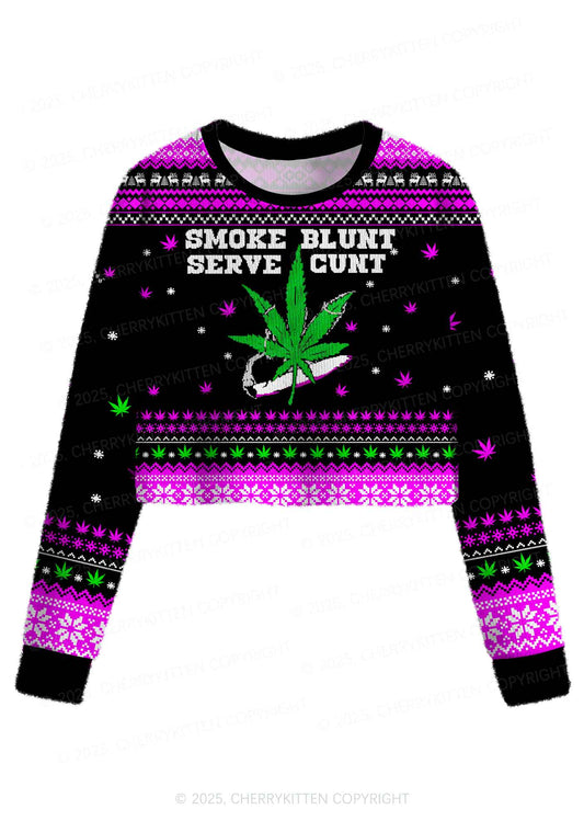 Smoke Blunt Wxxd Y2K Christmas Crop Knit Sweatshirt Cherrykitten