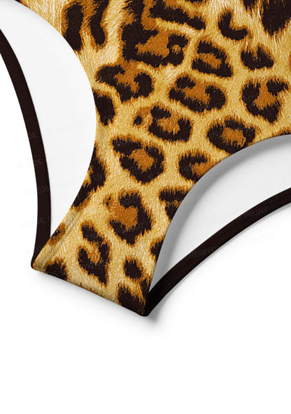 Brown Leopard Y2K Print Bikini Set Cherrykitten