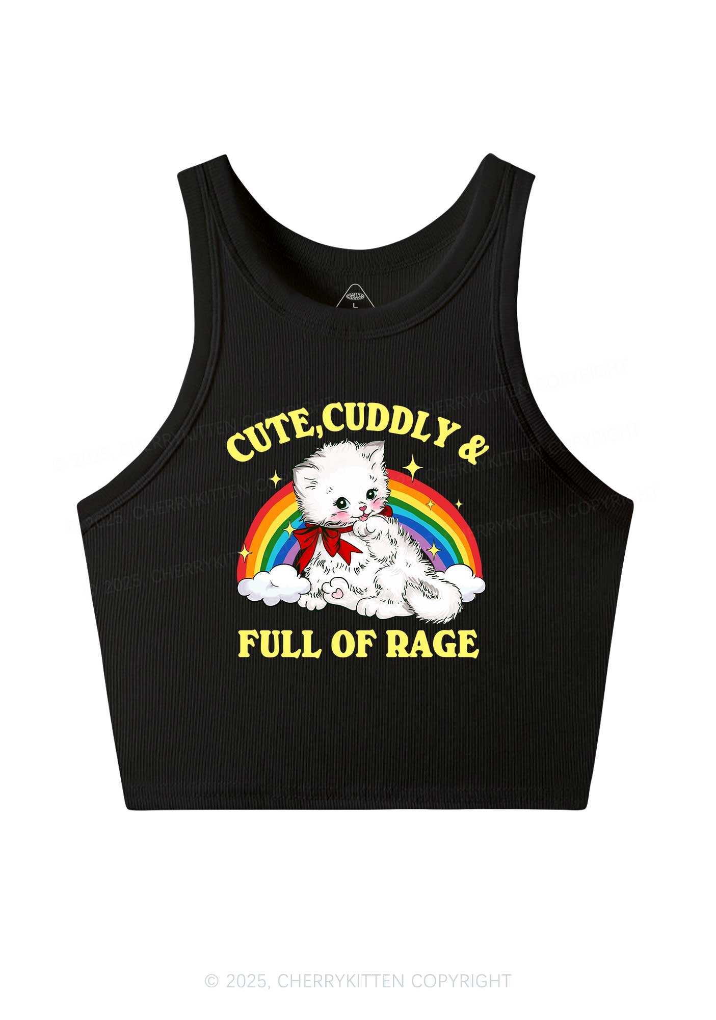 Cuddly Cat Full Of Rage Y2K Crop Tank Top Cherrykitten
