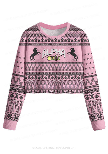 Unicorn Alpha Male Y2K Christmas Crop Knit Sweatshirt Cherrykitten