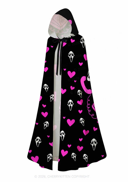 Halloween No You Hang Up Y2K Print Hooded Cloak Cherrykitten