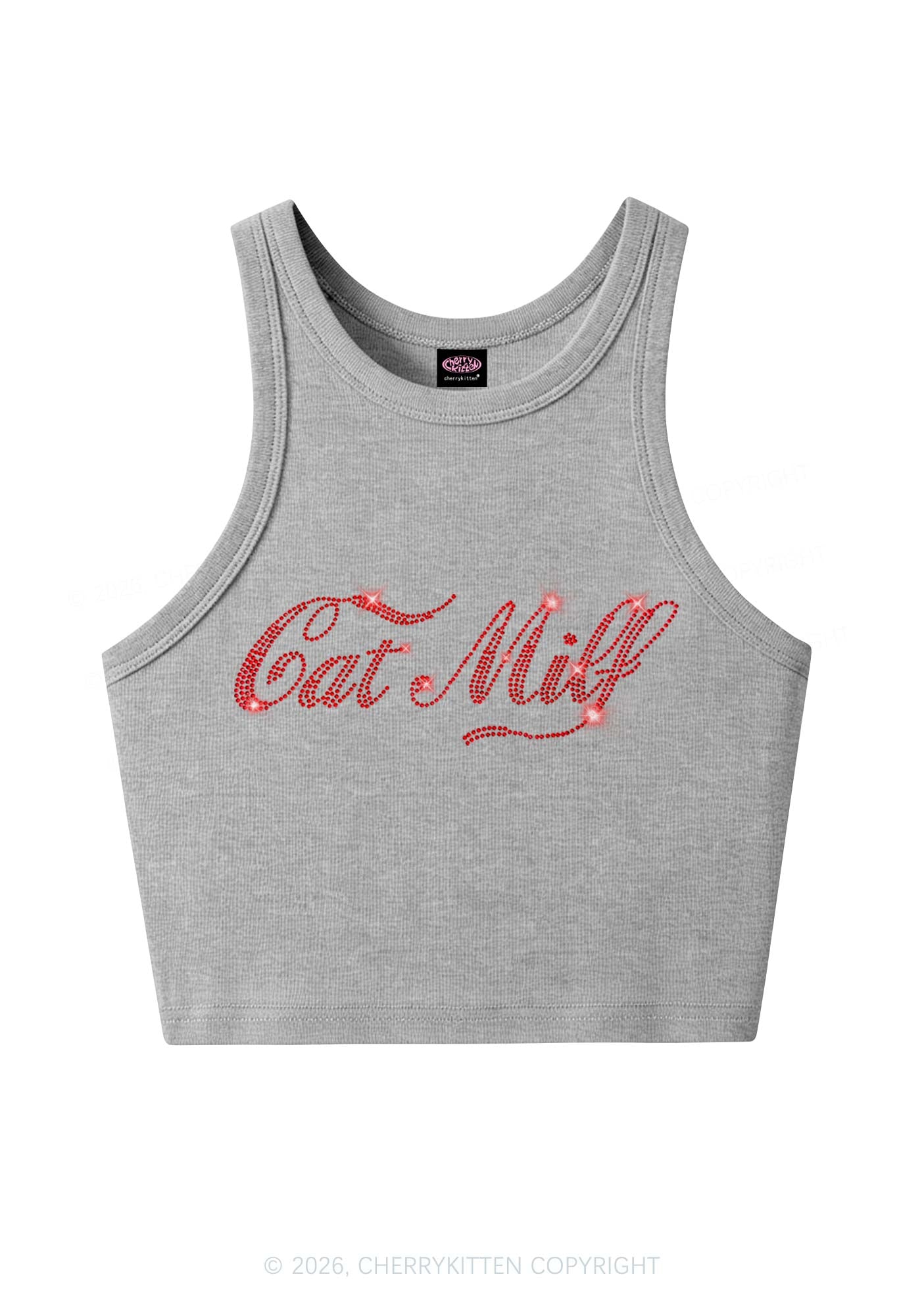 Rhinestone Cat Mxxf Y2K Crop Tank Top Cherrykitten