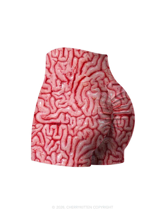 Halloween Fleshy Brain Texture Y2K Print Yoga Shorts Cherrykitten