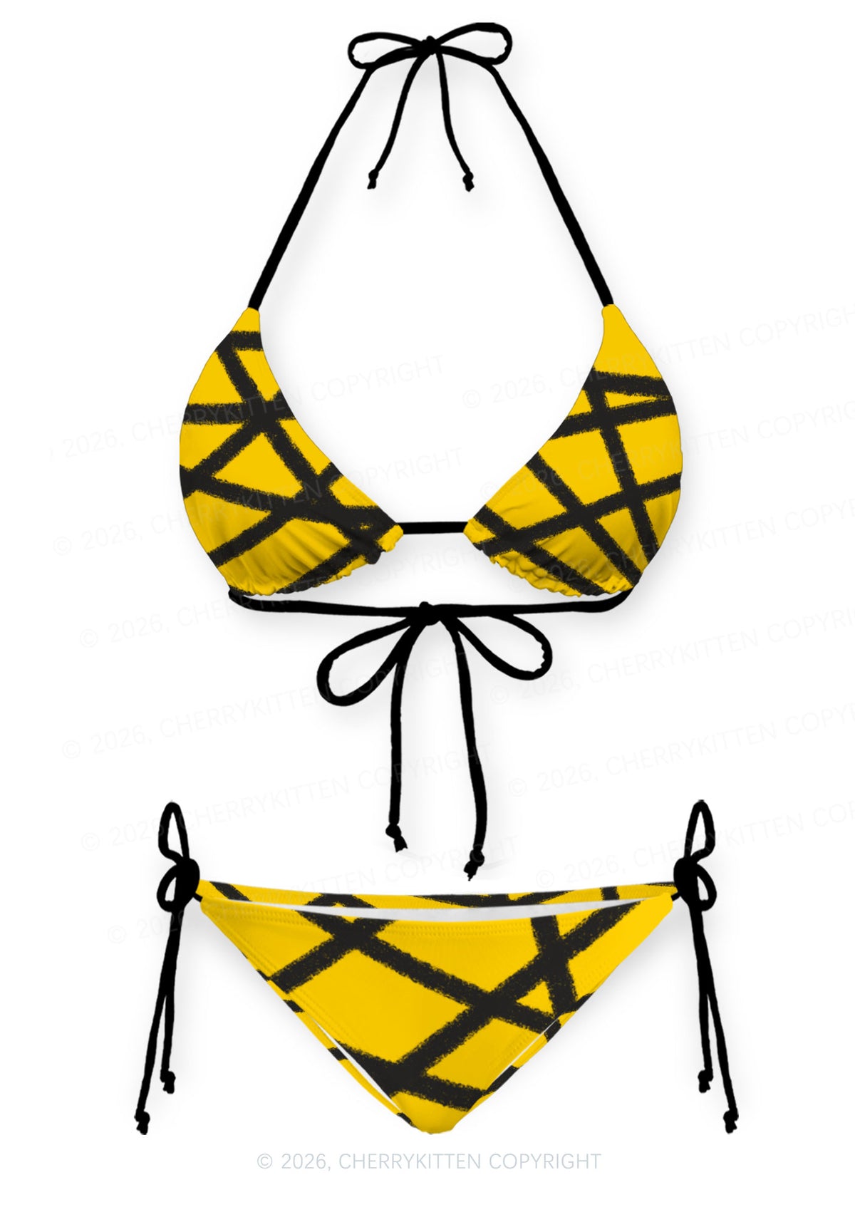 Halloween Yellow Strap Y2K Print Bikini Set Cherrykitten