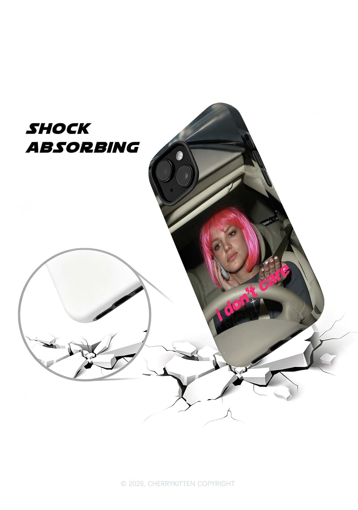 I Dont Care Pink Bob Wig Woman Y2K Phone Case Cherrykitten