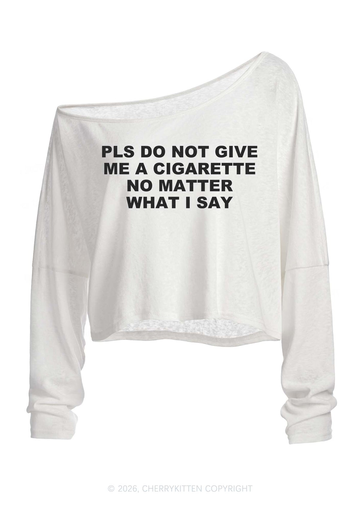 Dont Give Me Cigarette Y2K Off Shoulder Long Sleeve Crop Top Cherrykitten