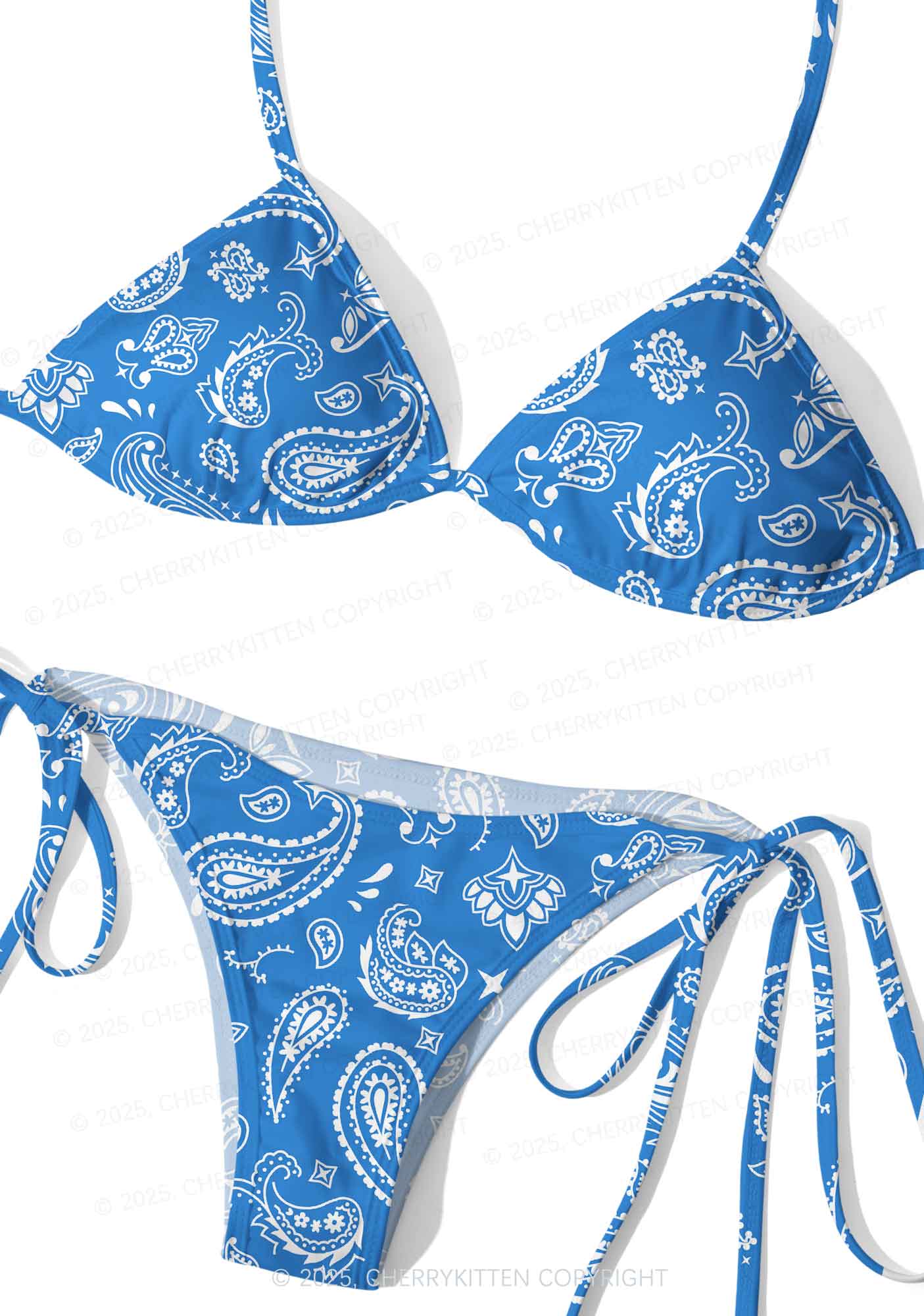 Blue Paisley Y2K Print Bikini Set Cherrykitten