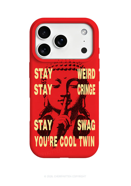 Stay Weird Stay Cringe Buddha Y2K Phone Case Cherrykitten