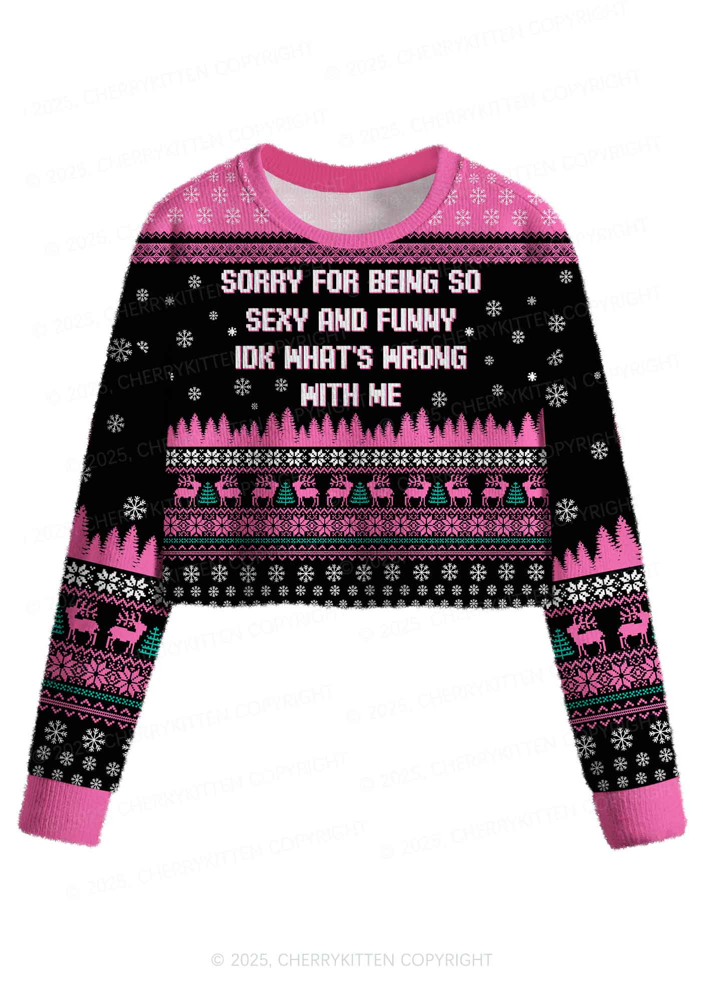 Sorry For Being So Funny Y2K Christmas Crop Knit Sweatshirt Cherrykitten