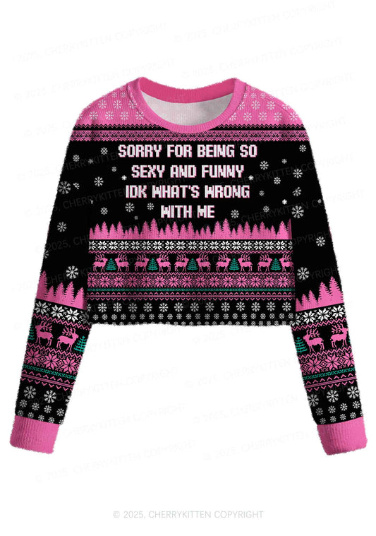 Sorry For Being So Funny Y2K Christmas Crop Knit Sweatshirt Cherrykitten