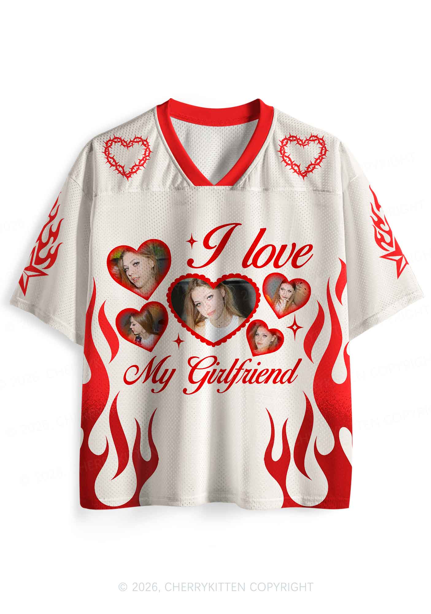 Creamy White Custom GF BF Photo Y2K Sport Jersey Shirts Cherrykitten