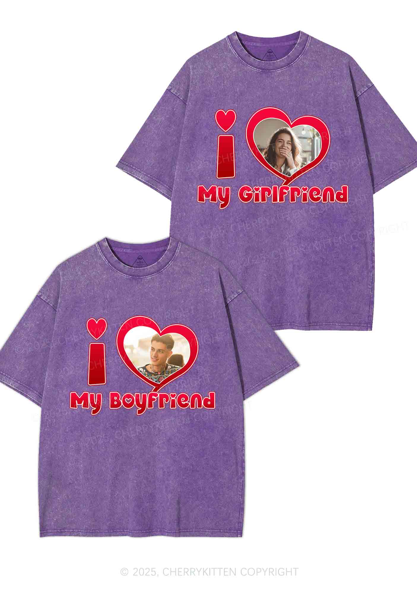 Custom BF GF Red Heart Y2K Valentine's Day Washed Tee Cherrykitten