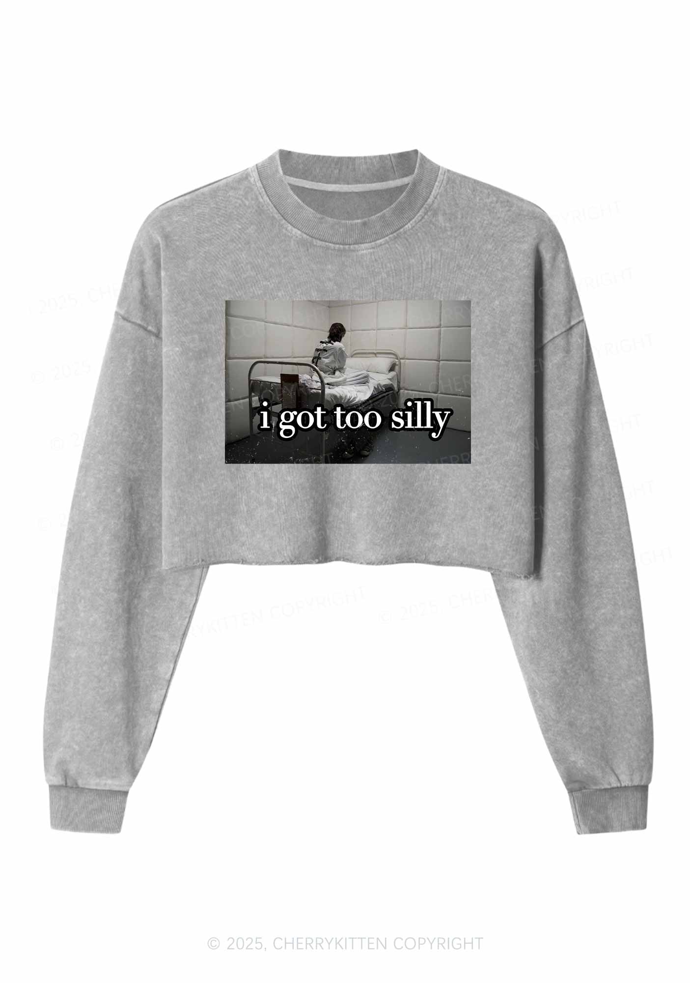 I Got Too Silly Y2K Crop Washed Sweatshirts Cherrykitten