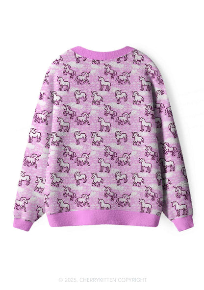 Pink Unicorn Y2K Christmas Cardigan Knit Sweatshirt Cherrykitten